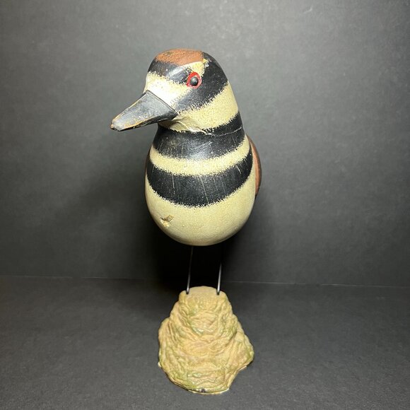 Hand Carved & Hand Painted Wooden Decorative Killdeer Bird Sculpture Figure 8" - Picture 3 of 8